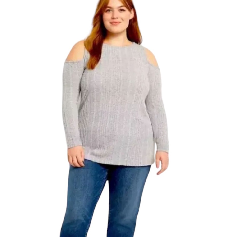 Lane Bryant Ribbed Gray Cold Shoulder Sweater. Size 18/20